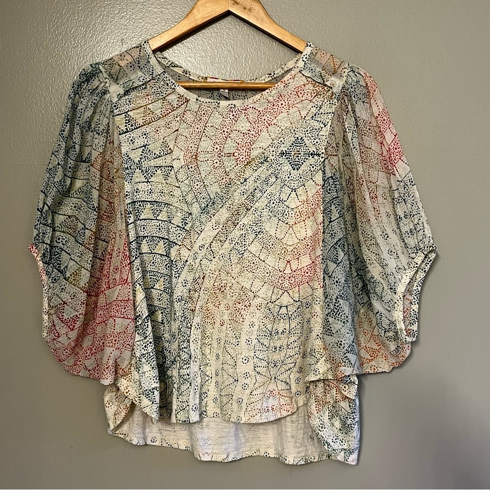 Anthropologie Eri & Ali Womens Boho Batwing Oversized Flowy Short Blouse Top S - Picture 5 of 12